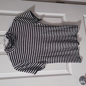 Black and white striped shirt/ruffle collar